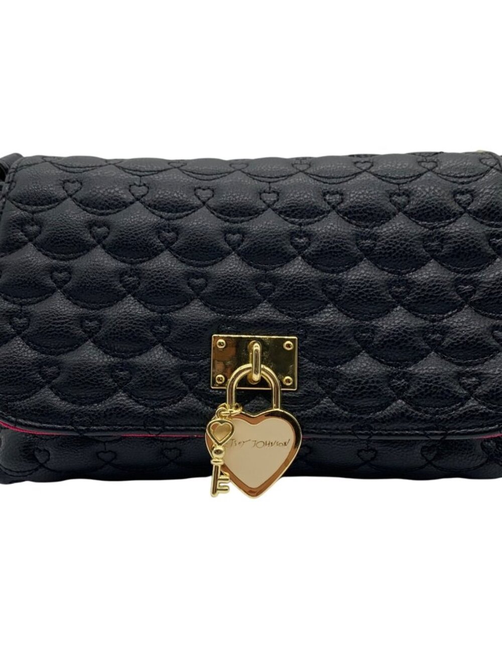 Betsey Johnson Black Quilted Hearts Design Shoulder Bag